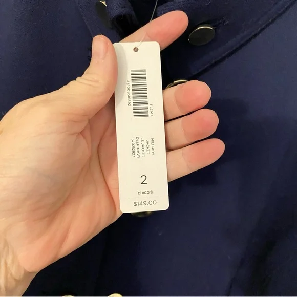 Chico's Navy Military Blazer with Gold Accents Chico Size 2 - Picture 7 of 11